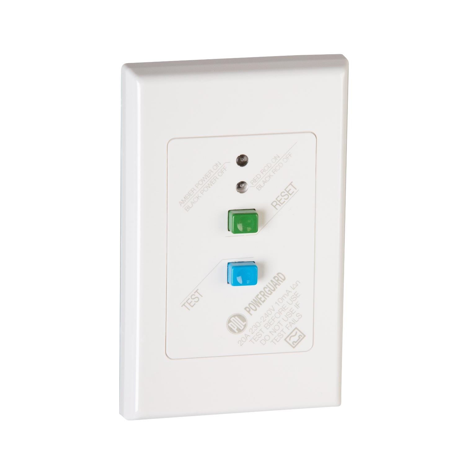 PDL RCD Flush Plate 600 Series - 10mA trip - 240 V - 20 A - White