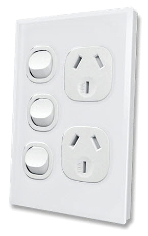 Fusion Double Vertical 10Amp Socket with Extra Switch - White