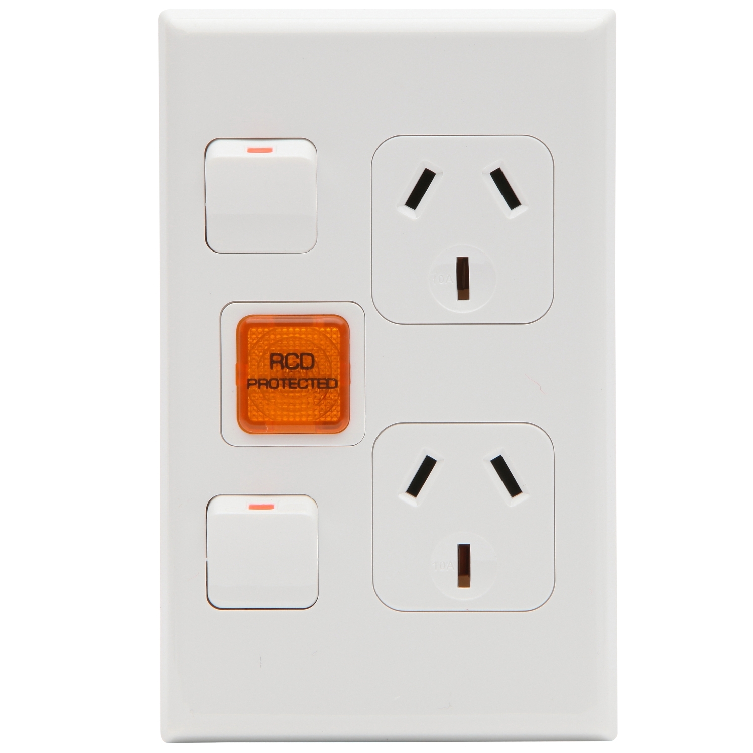 PDL Double Vertical 10Amp Socket with RCD ON Indicator - White