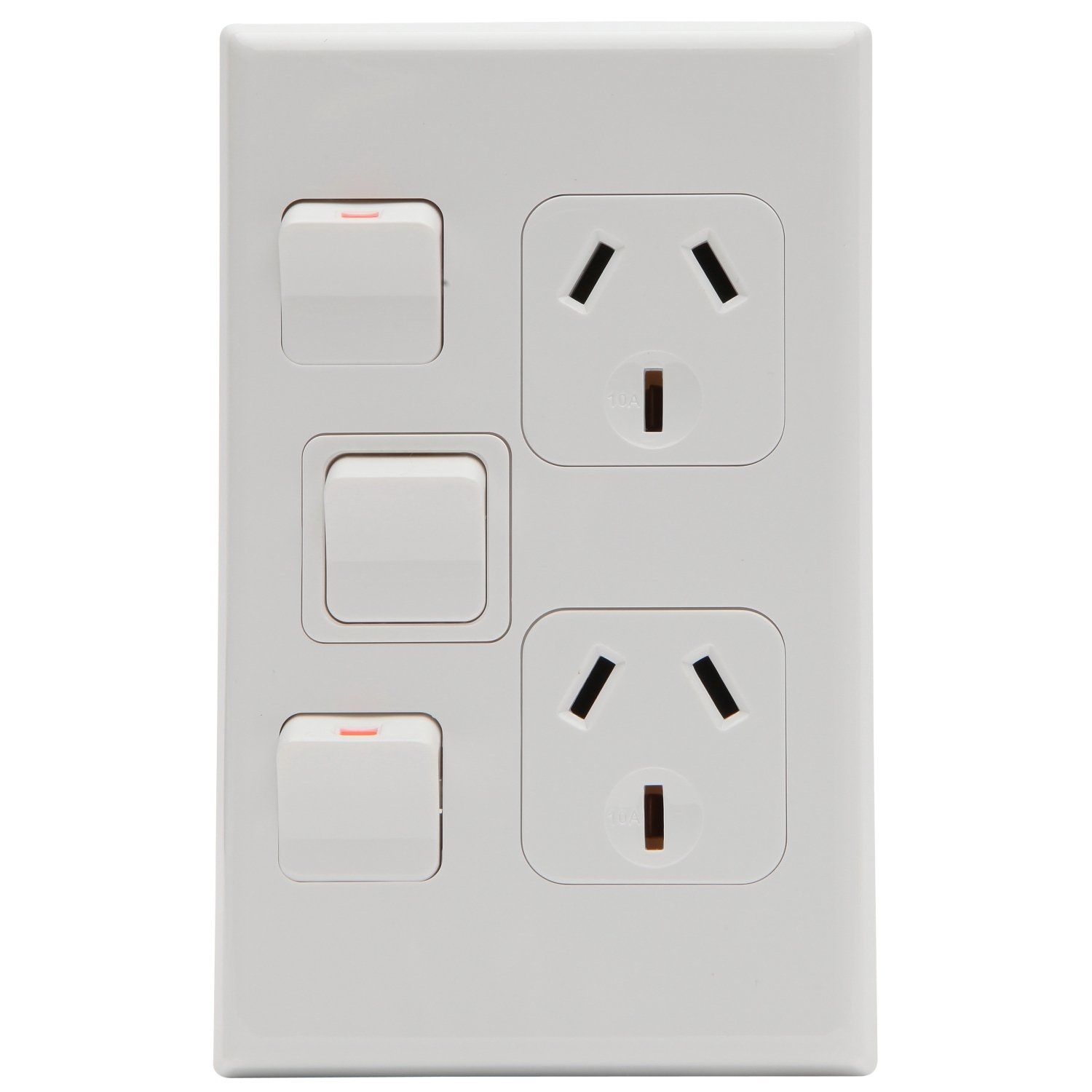 PDL Socket Outlet 600 Series - Twin switched - Assembled - Vertical - Extra switch - 250 V - 10 A - White