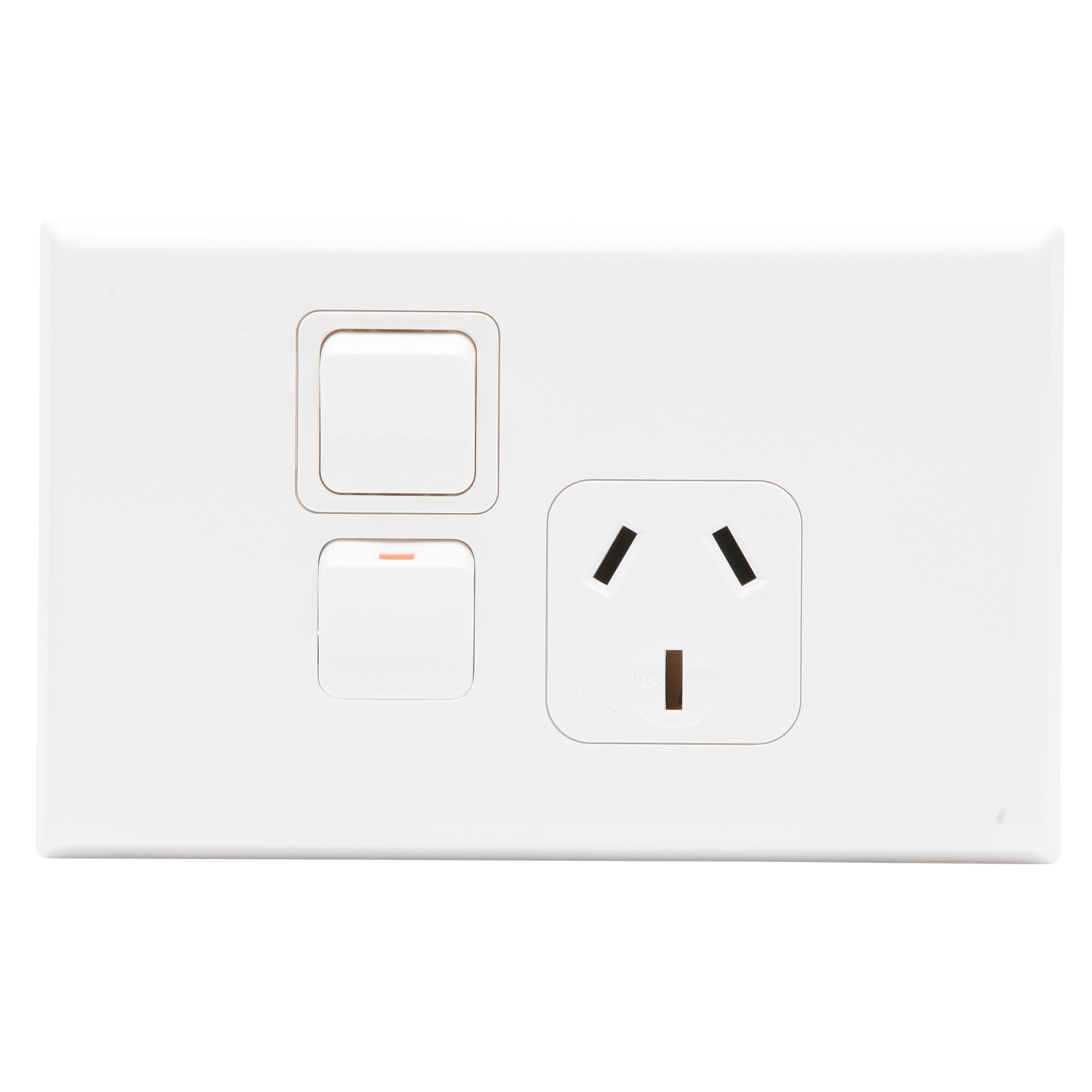 PDL Socket Outlet 600 Series - Single switched - Assembled - Horizontal - Optional extra switch - 250 V - 10 A - White