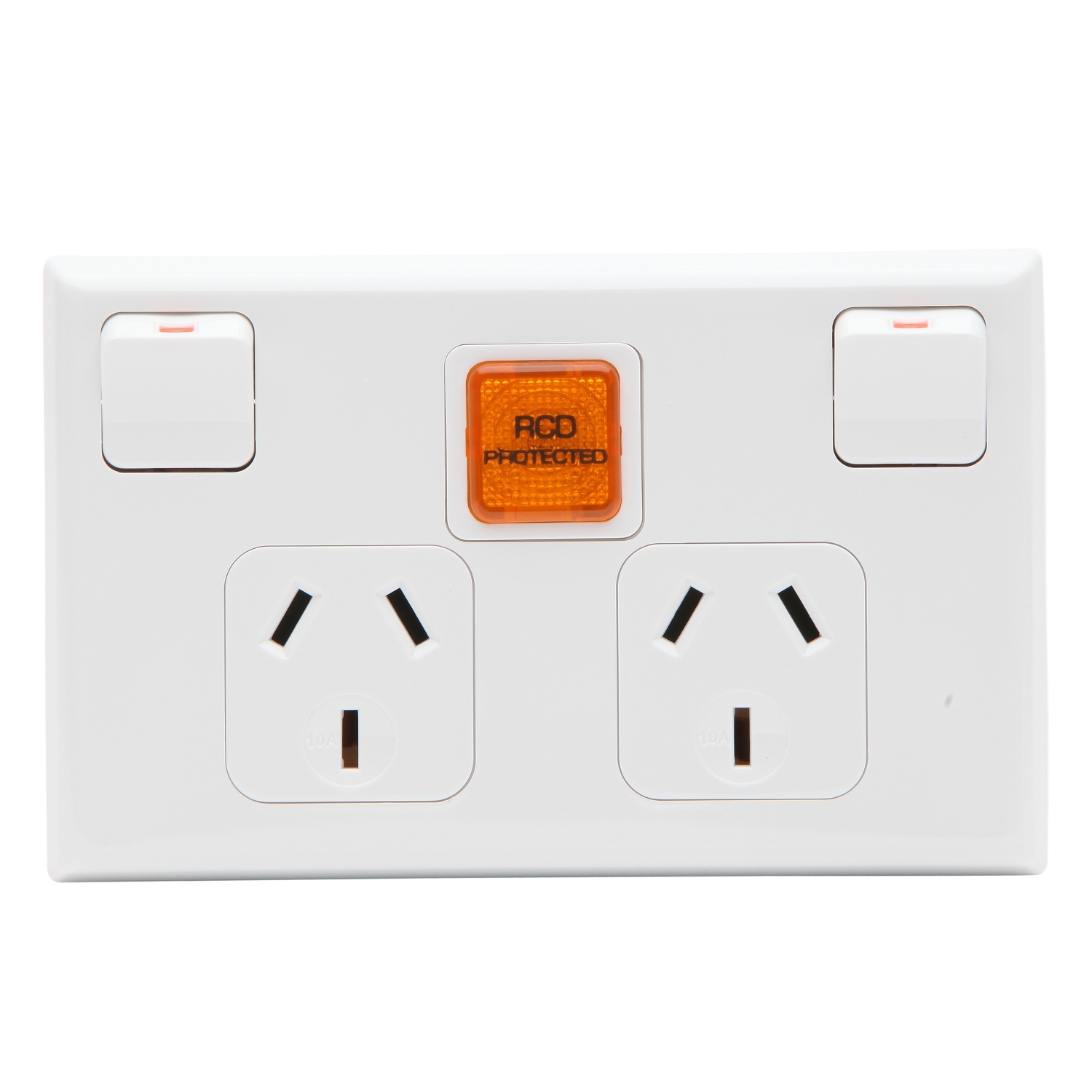 PDL Socket Outlet 600 Series - Twin switched - Assembled - Horizontal - Neon RCD ON indicator - 250 V - 10 A - White