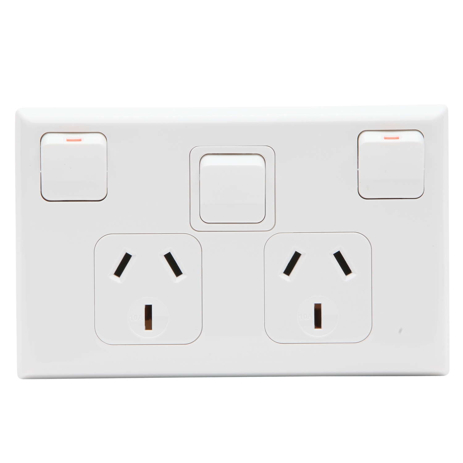 PDL Socket Outlet 600 Series - Twin switched - Assembled - Horizontal - Extra switch - 240 V - 10 A - White