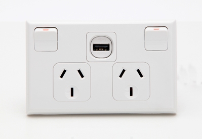 Double Horizontal PDL  10Amp Socket with USB Charger - Choose Colour