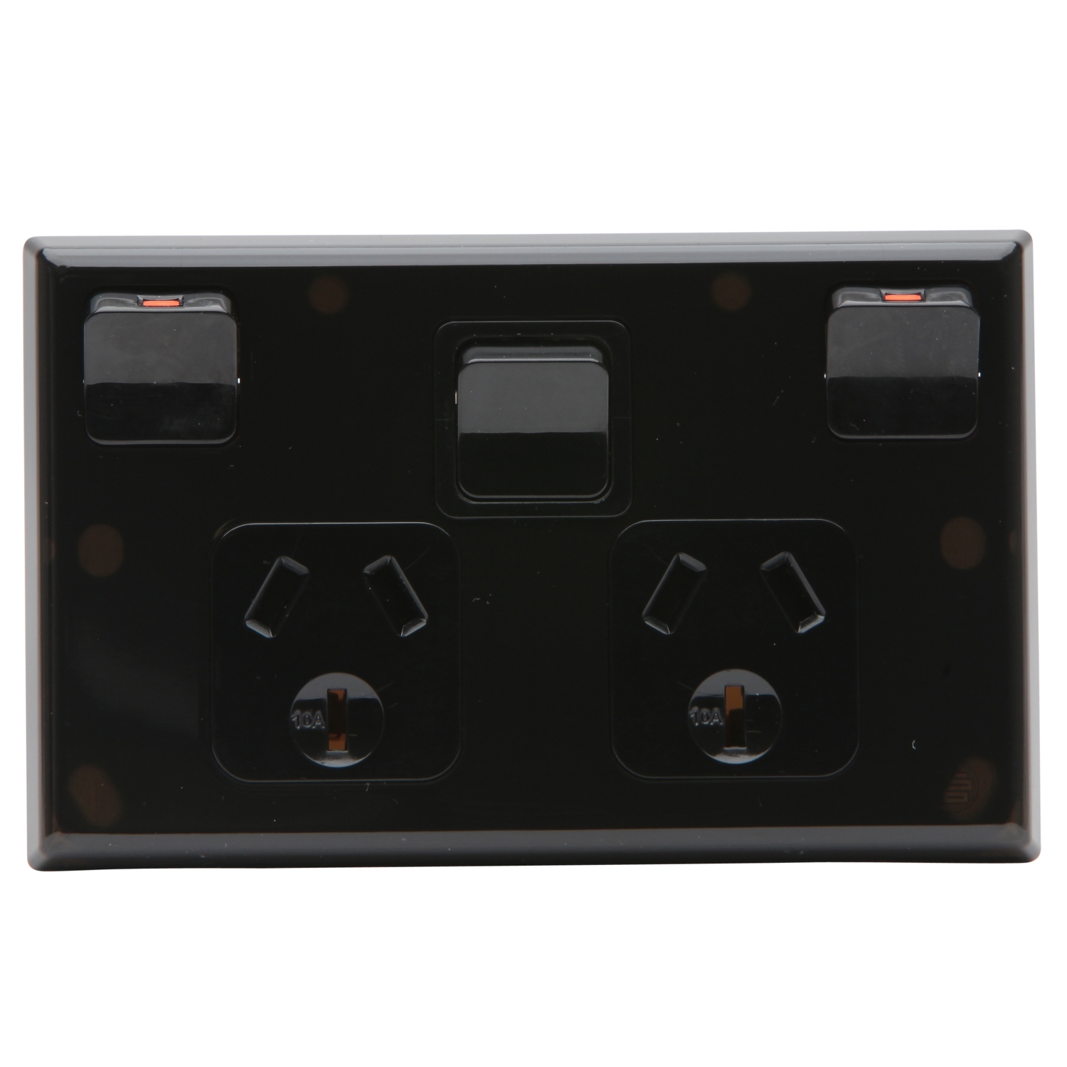PDL Socket Outlet 600 Series - Twin switched - Assembled - Horizontal - Extra switch - 240 V - 10 A - Black