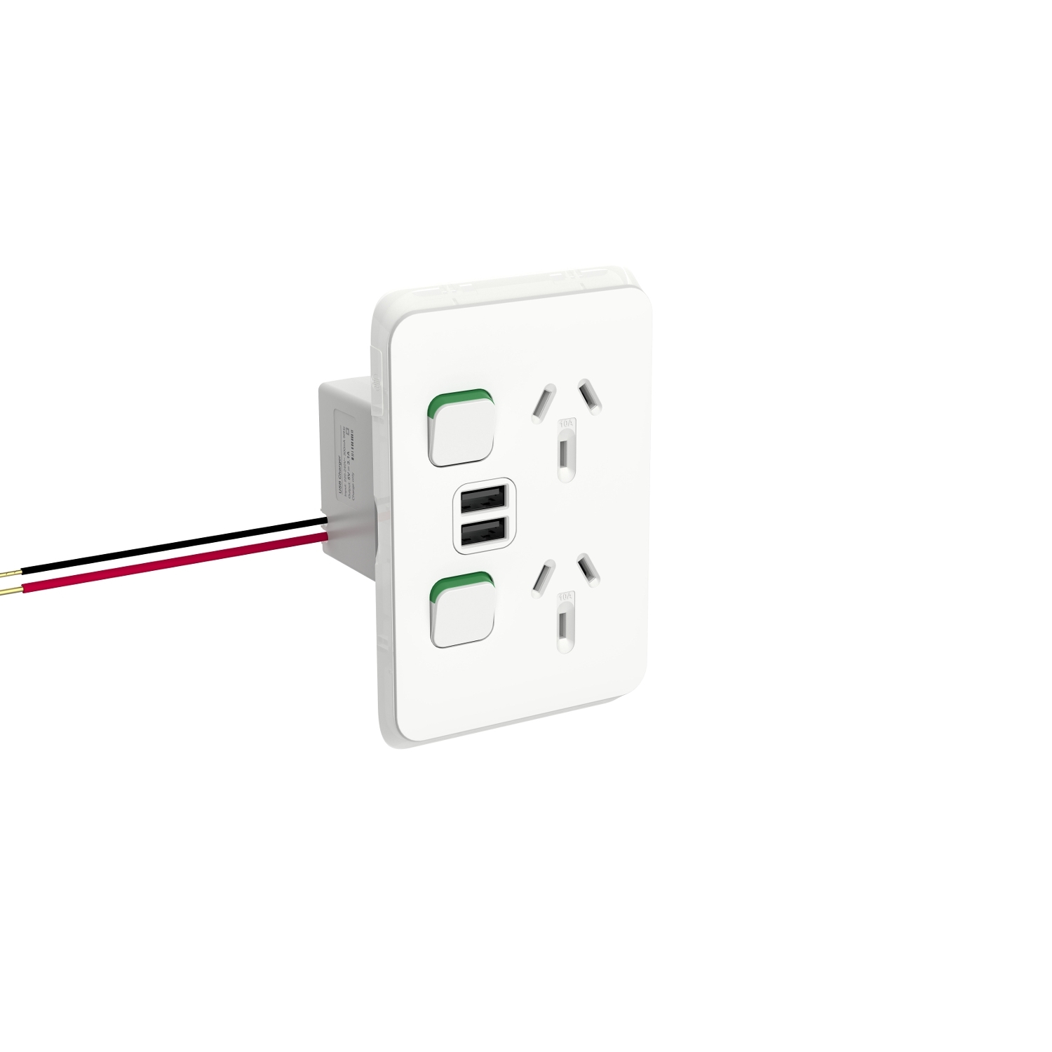 PDL Iconic, switched socket, 2 switch & 2 socket, USB, vert, 10 A, Vivid White